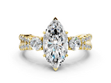 Yellow gold Marquise Three-Stone Diamond Ring with Pavé Split Shank and Four-Prong Setting_102