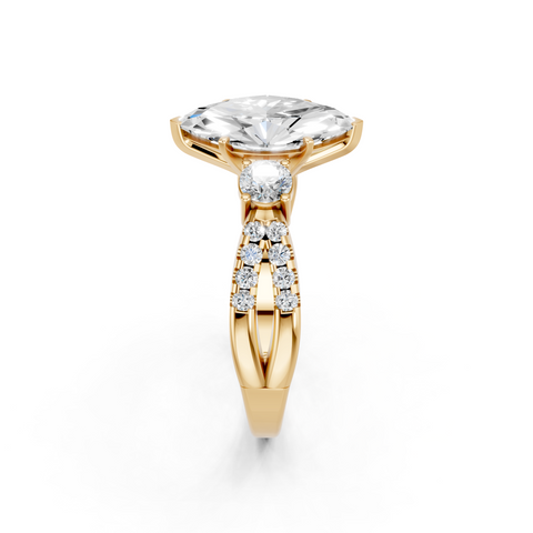 Yellow gold Marquise Three-Stone Diamond Ring with Pavé Split Shank and Four-Prong Setting_8