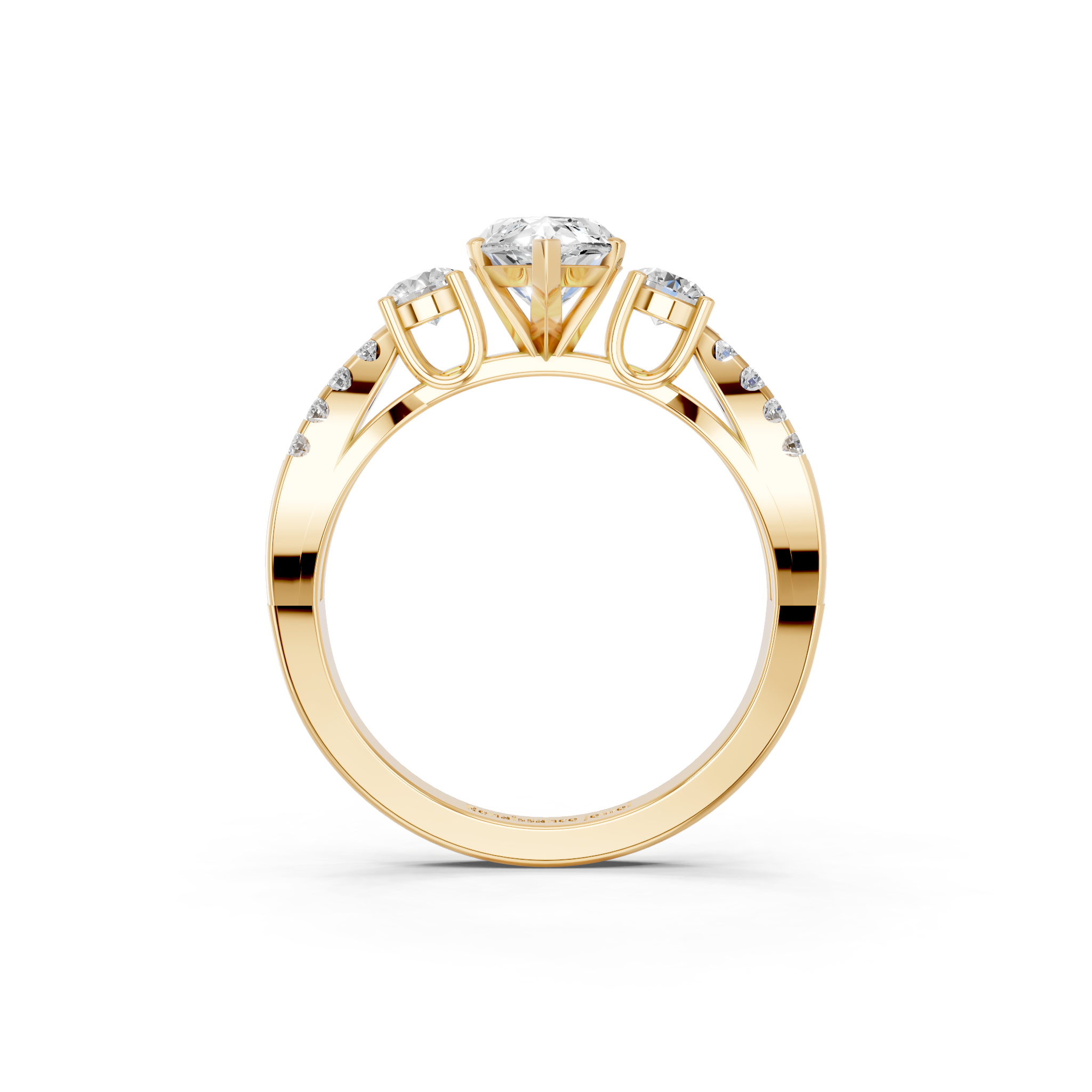Yellow gold Marquise Three-Stone Diamond Ring with Pavé Split Shank and Four-Prong Setting_9