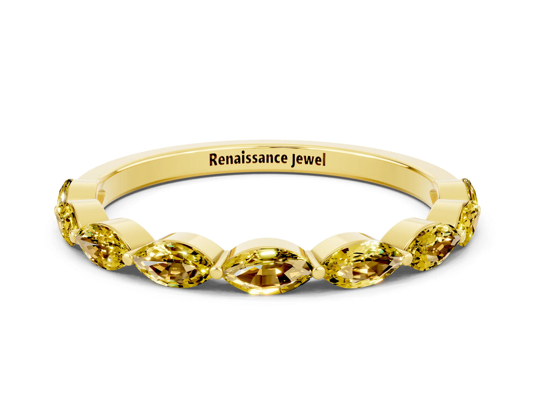 Yellow gold Marquise Yellow Sapphire Half Eternity Band with Prong Setting_18