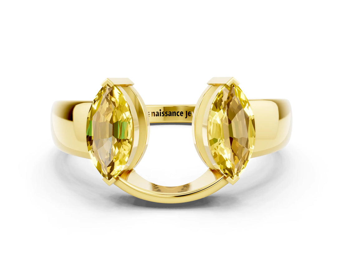 Yellow gold Marquise Yellow Sapphire Open Band Ring with Tension Setting_18