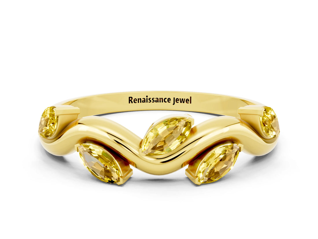 Yellow gold Marquise Yellow Sapphire Twisted Band with Prong Setting_18