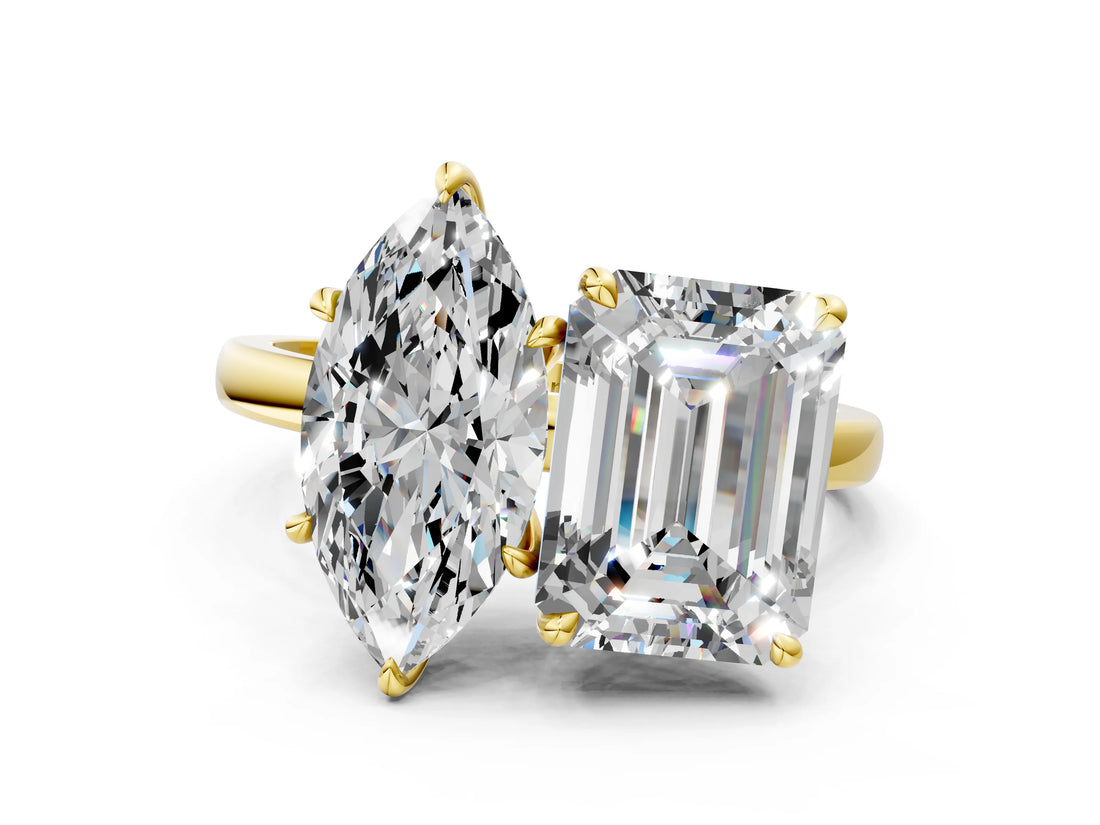 Yellow gold Marquise and Emerald Cut Toi Moi Ring with Prong Setting_51