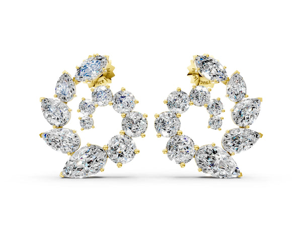 Yellow gold Marquise, Pear and Round Diamond Graduated Cluster Stud Earrings