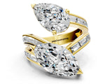 Yellow gold Marquise and Pear Diamond Toi Moi Ring with Baguette Diamond Accents
