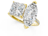 Yellow gold Marquise and Princess Toi Moi Ring with Prong Setting and Micro Pave Band 1
