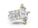 Yellow gold Marquise and Princess Toi Moi Ring with Prong Setting and Micro Pave Band