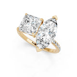 Yellow gold Marquise and Princess Toi Moi Ring with Prong Setting and Pave Band 1