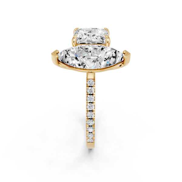 Yellow gold Marquise and Princess Toi Moi Ring with Prong Setting and Pave Band