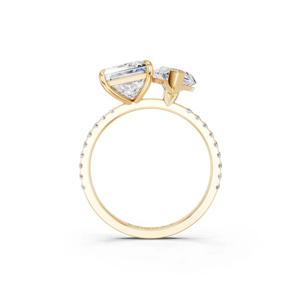 Yellow gold Marquise and Princess Toi Moi Ring with Prong Setting and Pave Band