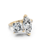 Yellow gold Marquise and Princess Toi Moi Ring with Prong Setting and Pave Band