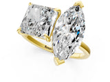 Yellow gold Marquise and Princess Toi Moi Ring with Prong Setting and Plain Band 1