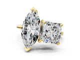 Yellow gold Marquise and Princess Toi Moi Ring with Prong Setting and Plain Band