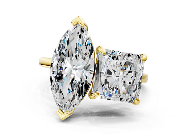 Yellow Gold Marquise and Princess Cut Laboratory-Grown Diamond Toi et Moi Engagement Ring