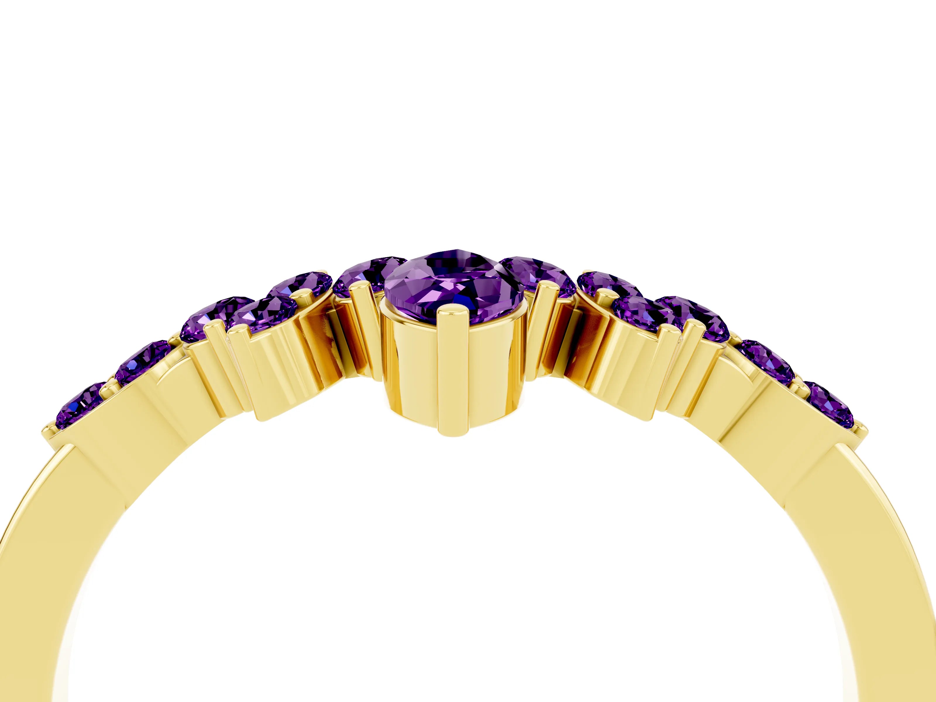 Yellow gold Marquise and Round Amethyst Chevron Band with Prong Setting_10