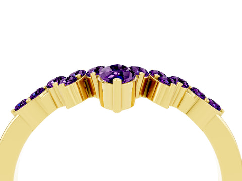 Yellow gold Marquise and Round Amethyst Chevron Band with Prong Setting_10