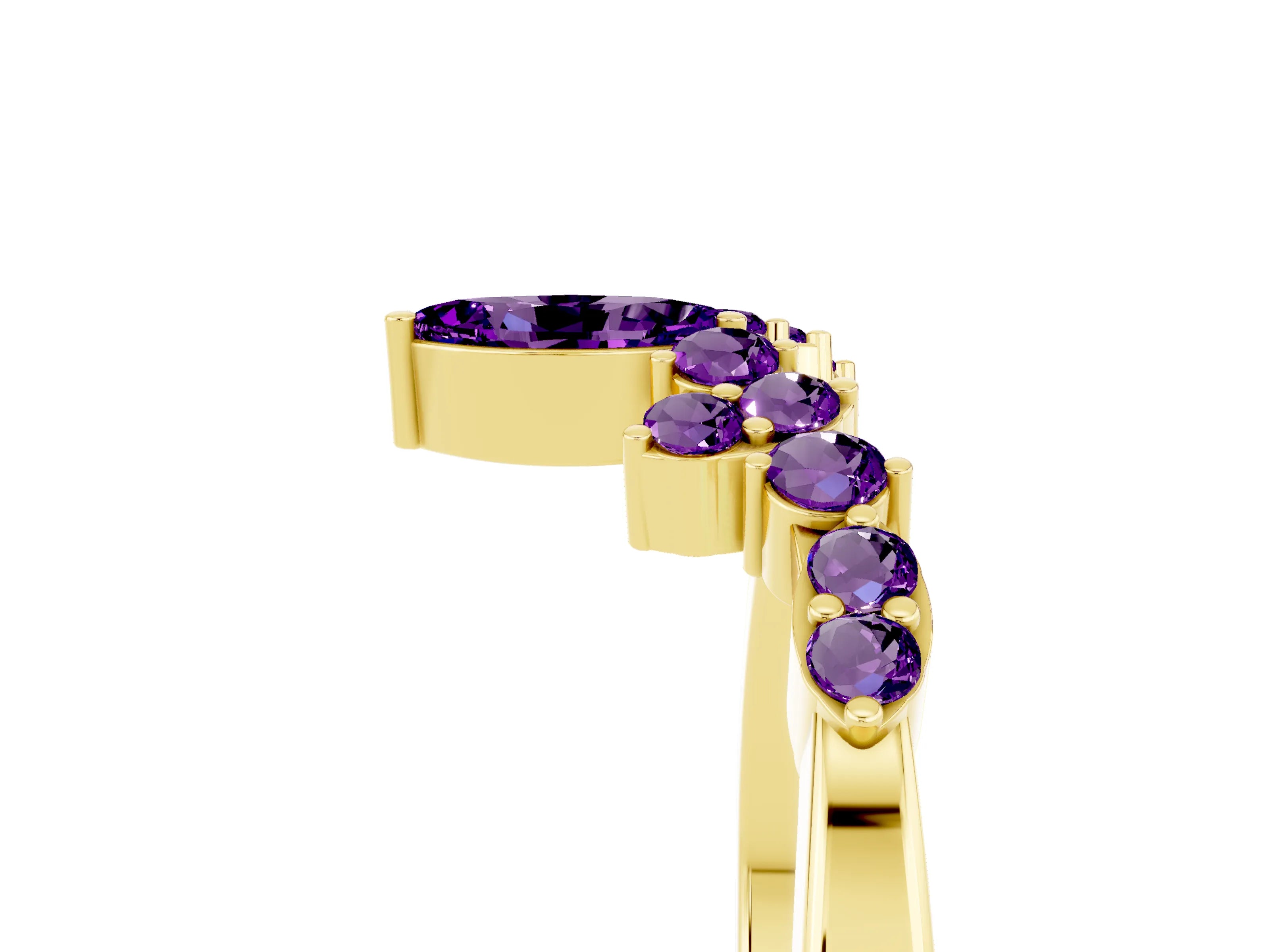 Yellow gold Marquise and Round Amethyst Chevron Band with Prong Setting_11