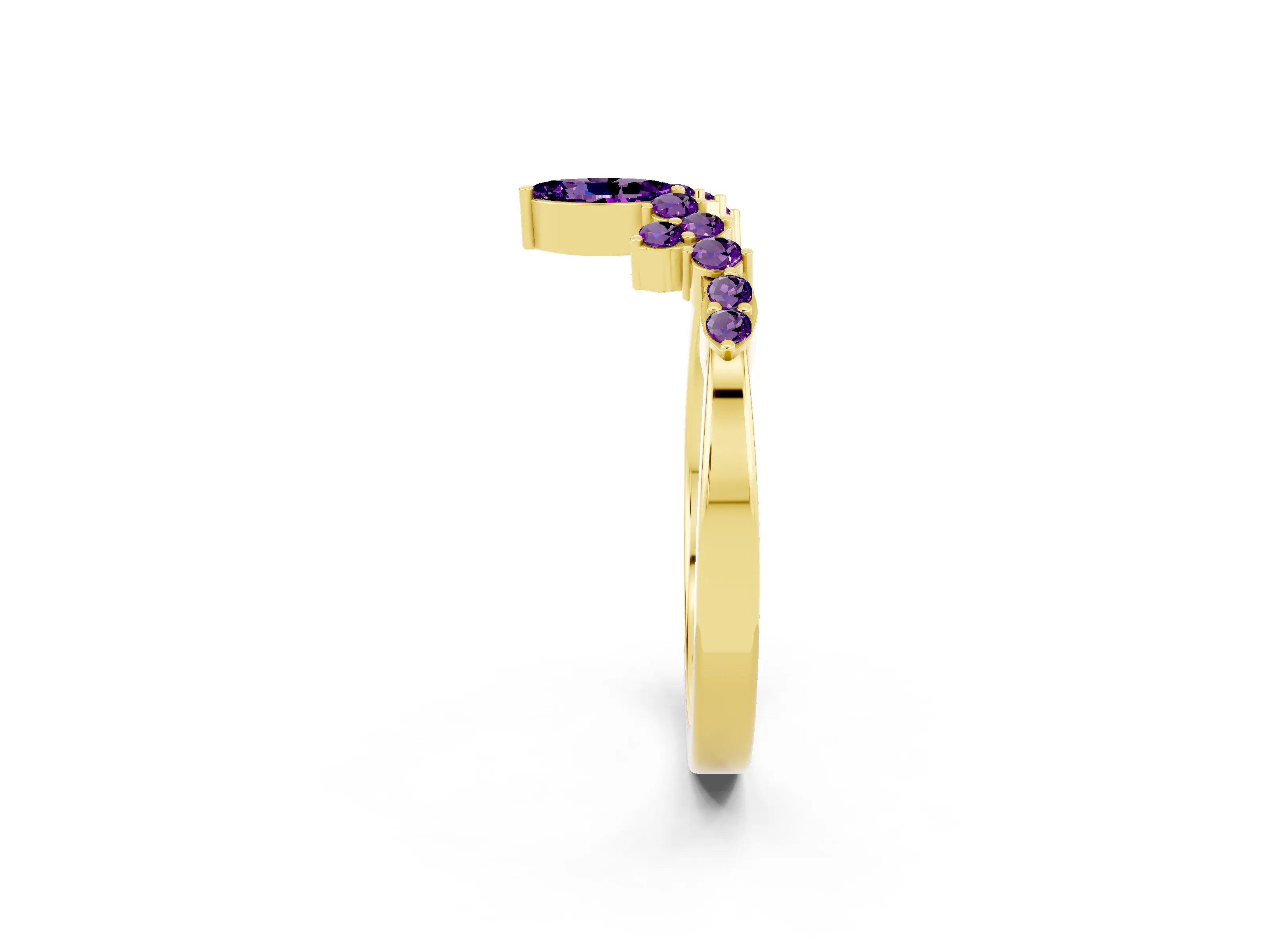 Yellow gold Marquise and Round Amethyst Chevron Band with Prong Setting_8