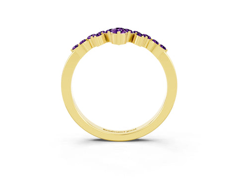 Yellow gold Marquise and Round Amethyst Chevron Band with Prong Setting_9
