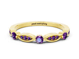 Yellow gold Marquise and Round Amethyst Milgrain Band with Bezel Setting_6