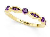 Yellow gold Marquise and Round Amethyst Milgrain Band with Bezel Setting_7