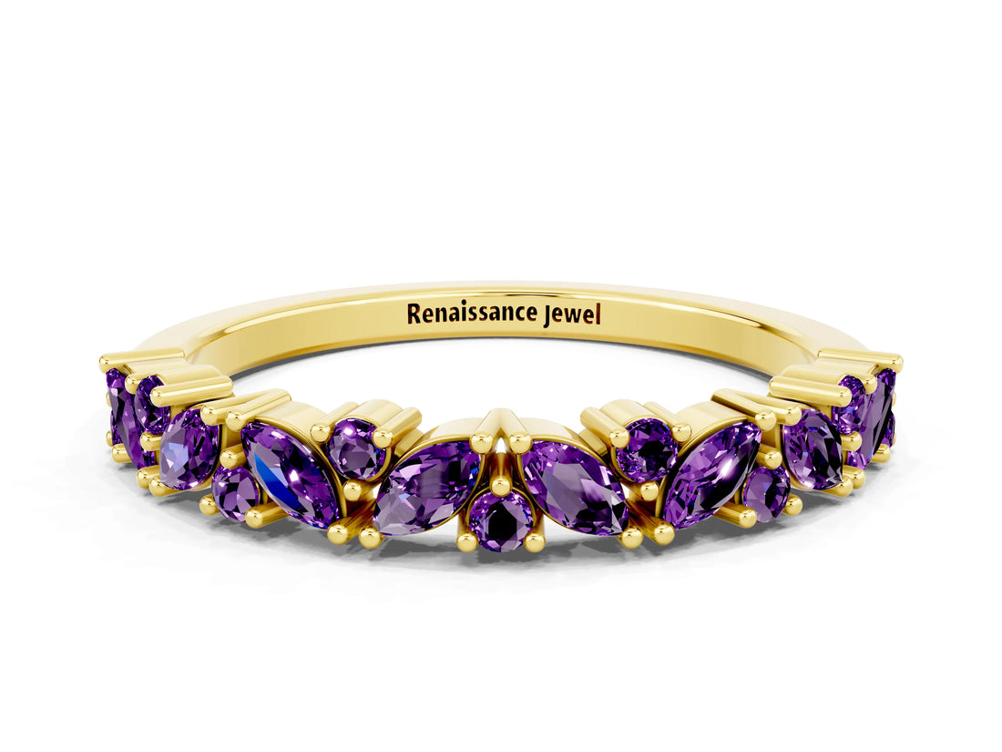Yellow gold Marquise and Round Amethyst Vine Eternity Band with Prong Setting_6