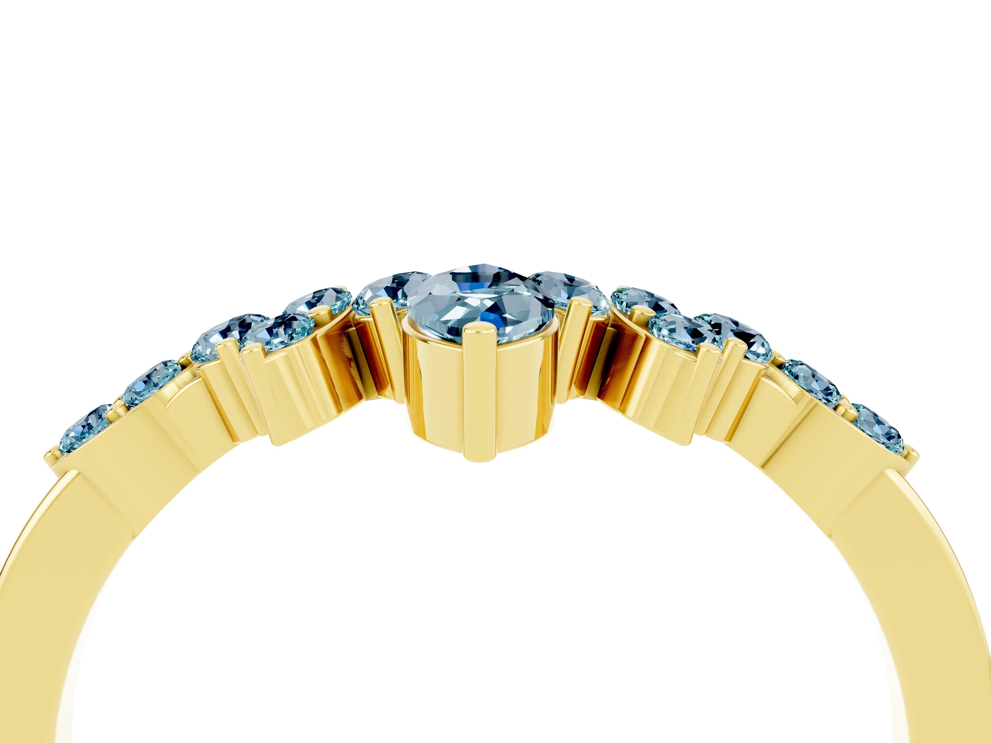 Yellow gold Marquise and Round Aquamarine Chevron Band with Prong Setting_10