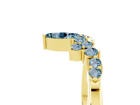 Yellow gold Marquise and Round Aquamarine Chevron Band with Prong Setting_11