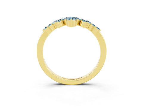 Yellow gold Marquise and Round Aquamarine Chevron Band with Prong Setting_9