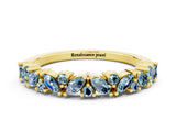 Yellow gold Marquise and Round Aquamarine Vine Eternity Band with Prong Setting_6