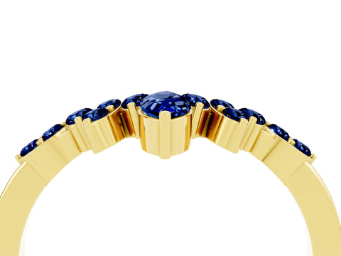 Yellow gold Marquise and Round Blue Sapphire Chevron Band with Prong Setting_10