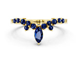 Yellow gold Marquise and Round Blue Sapphire Chevron Band with Prong Setting_6