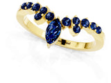 Yellow gold Marquise and Round Blue Sapphire Chevron Band with Prong Setting_7