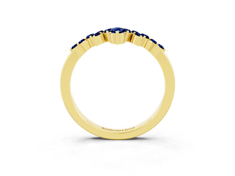 Yellow gold Marquise and Round Blue Sapphire Chevron Band with Prong Setting_9