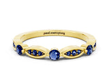Yellow gold Marquise and Round Blue Sapphire Milgrain Band with Bezel Setting_6