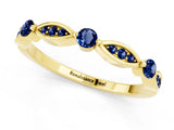 Yellow gold Marquise and Round Blue Sapphire Milgrain Band with Bezel Setting_7
