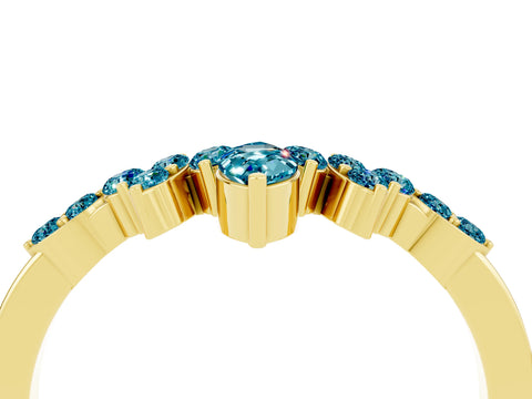 Yellow gold Marquise and Round Blue Topaz Chevron Band with Prong Setting_10