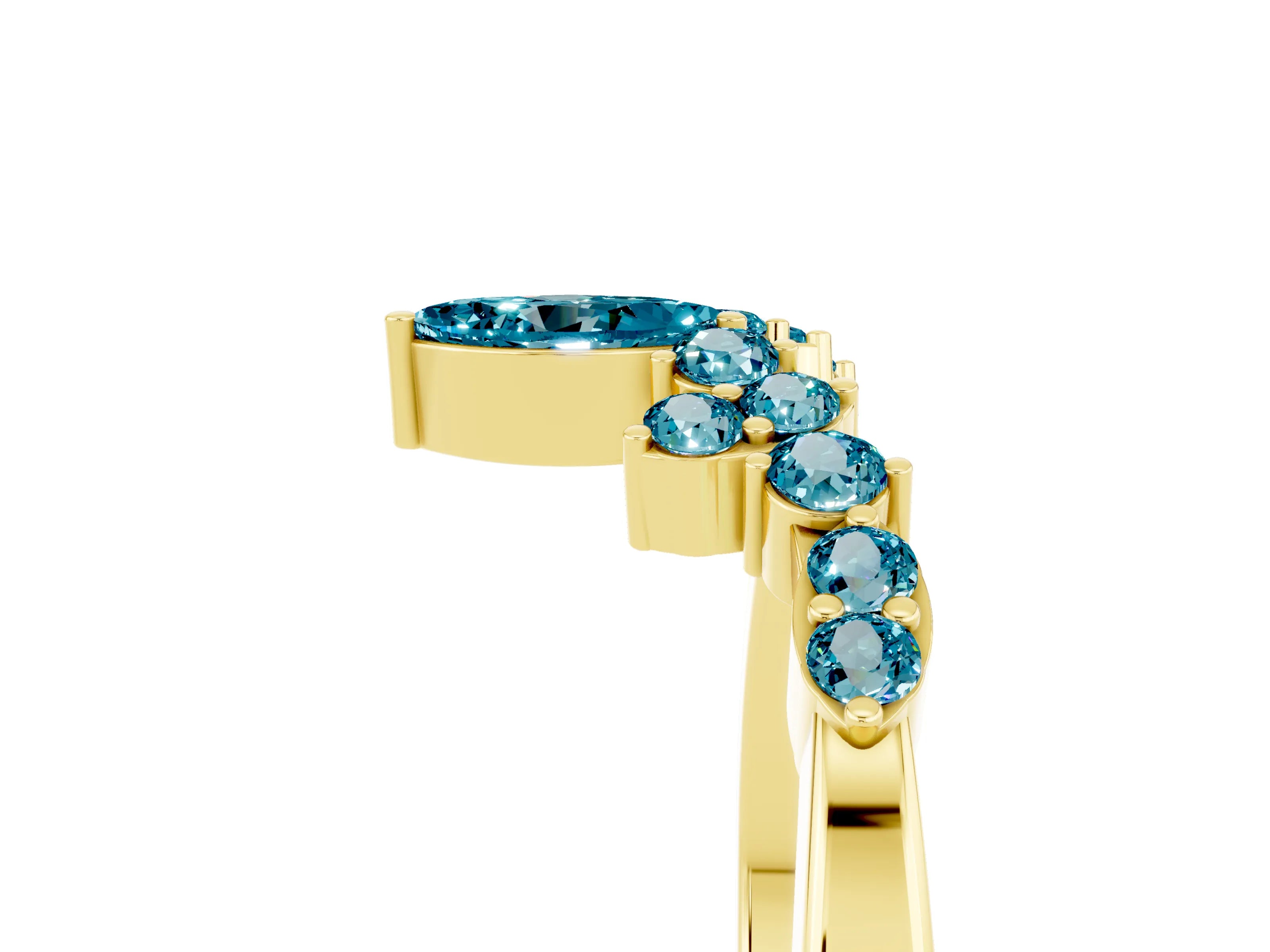 Yellow gold Marquise and Round Blue Topaz Chevron Band with Prong Setting_11