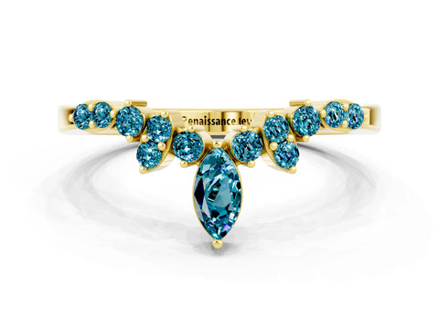 Yellow gold Marquise and Round Blue Topaz Chevron Band with Prong Setting_6