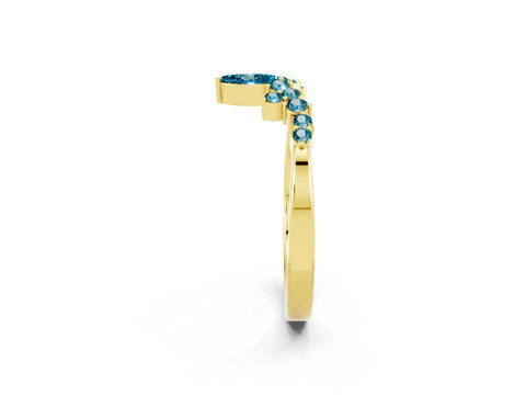 Yellow gold Marquise and Round Blue Topaz Chevron Band with Prong Setting_8