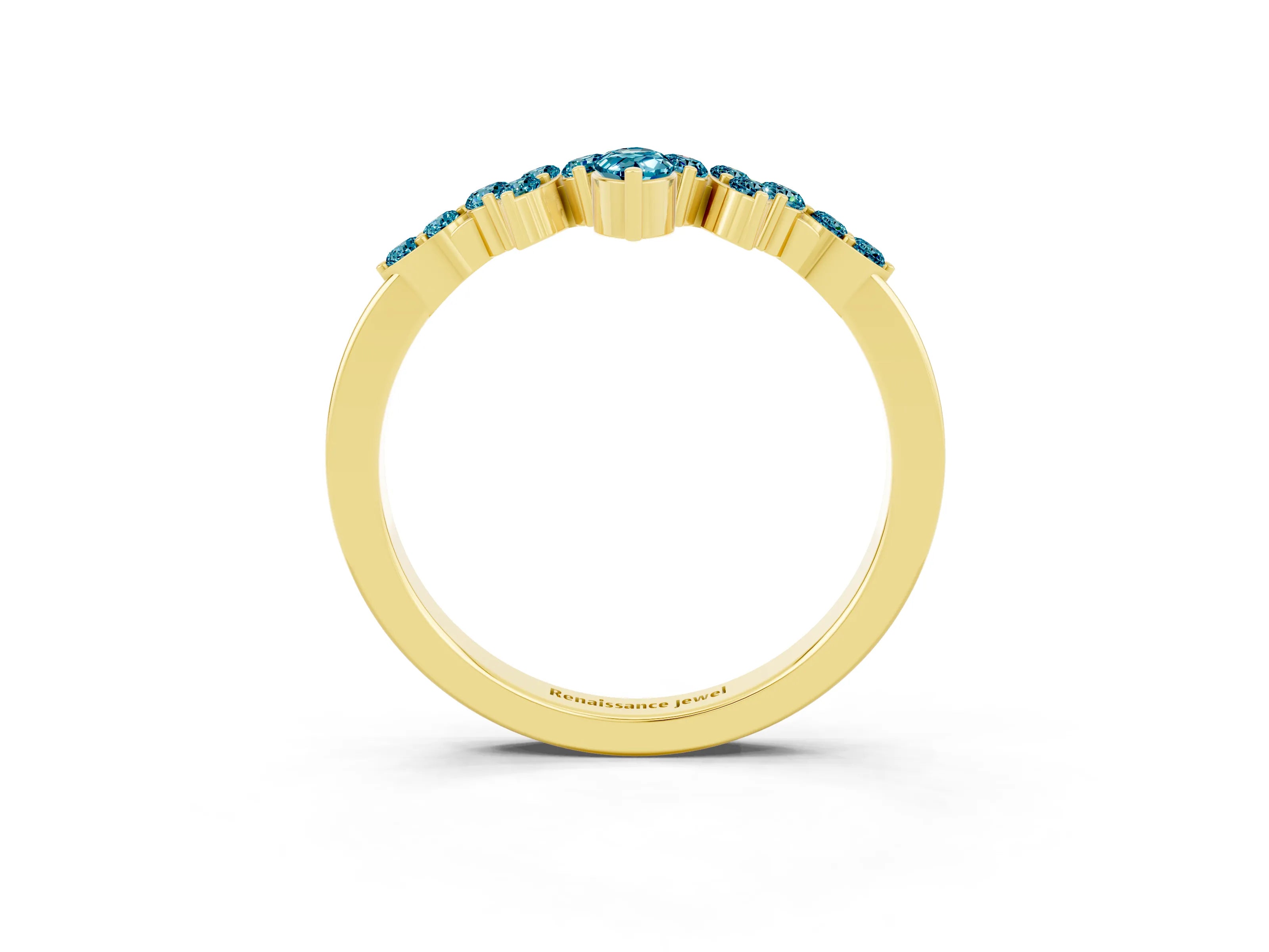 Yellow gold Marquise and Round Blue Topaz Chevron Band with Prong Setting_9