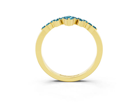 Yellow gold Marquise and Round Blue Topaz Chevron Band with Prong Setting_9