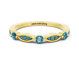 Yellow gold Marquise and Round Blue Topaz Milgrain Band with Bezel Setting_6