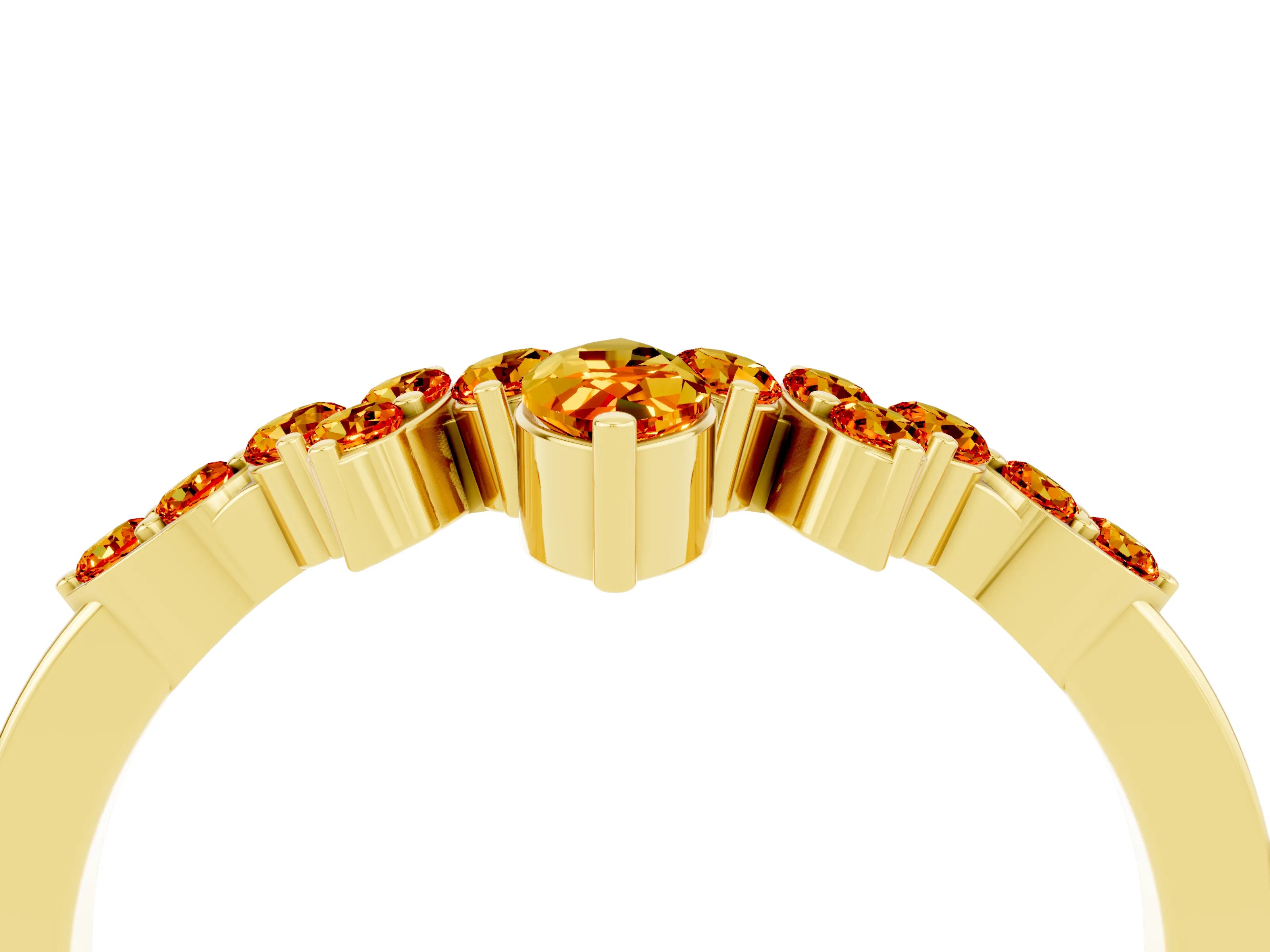 Yellow gold Marquise and Round Citrine Chevron Band with Prong Setting_10
