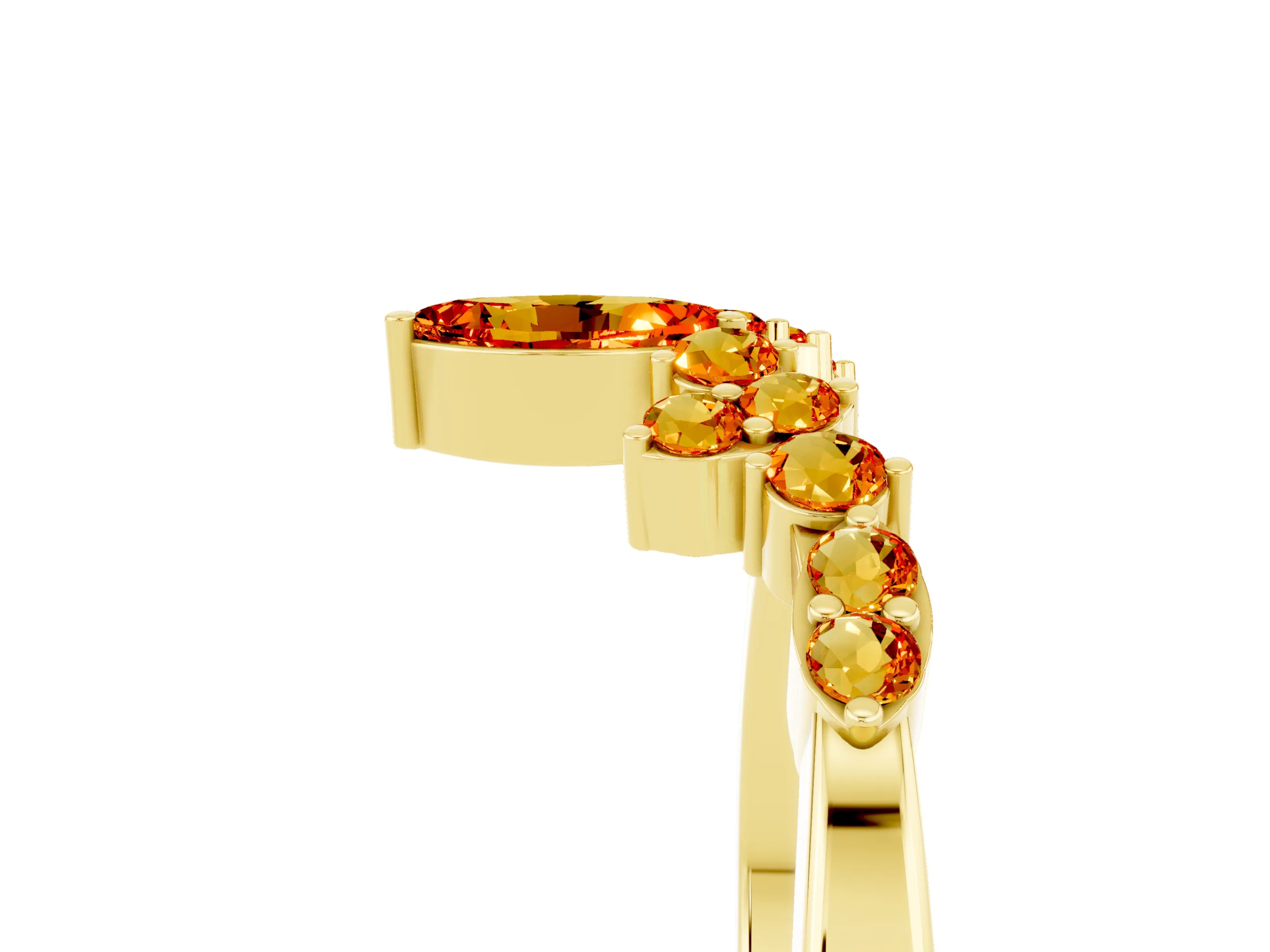 Yellow gold Marquise and Round Citrine Chevron Band with Prong Setting_11