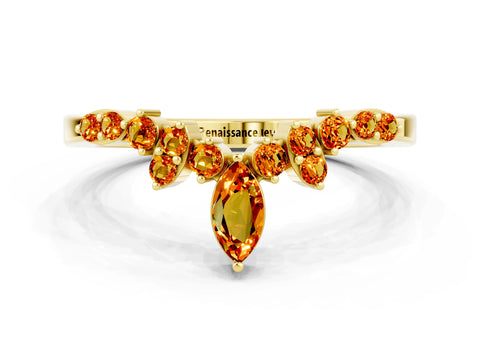Yellow gold Marquise and Round Citrine Chevron Band with Prong Setting_6