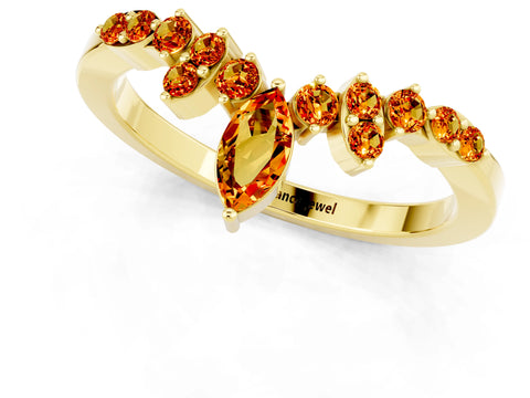 Yellow gold Marquise and Round Citrine Chevron Band with Prong Setting_7