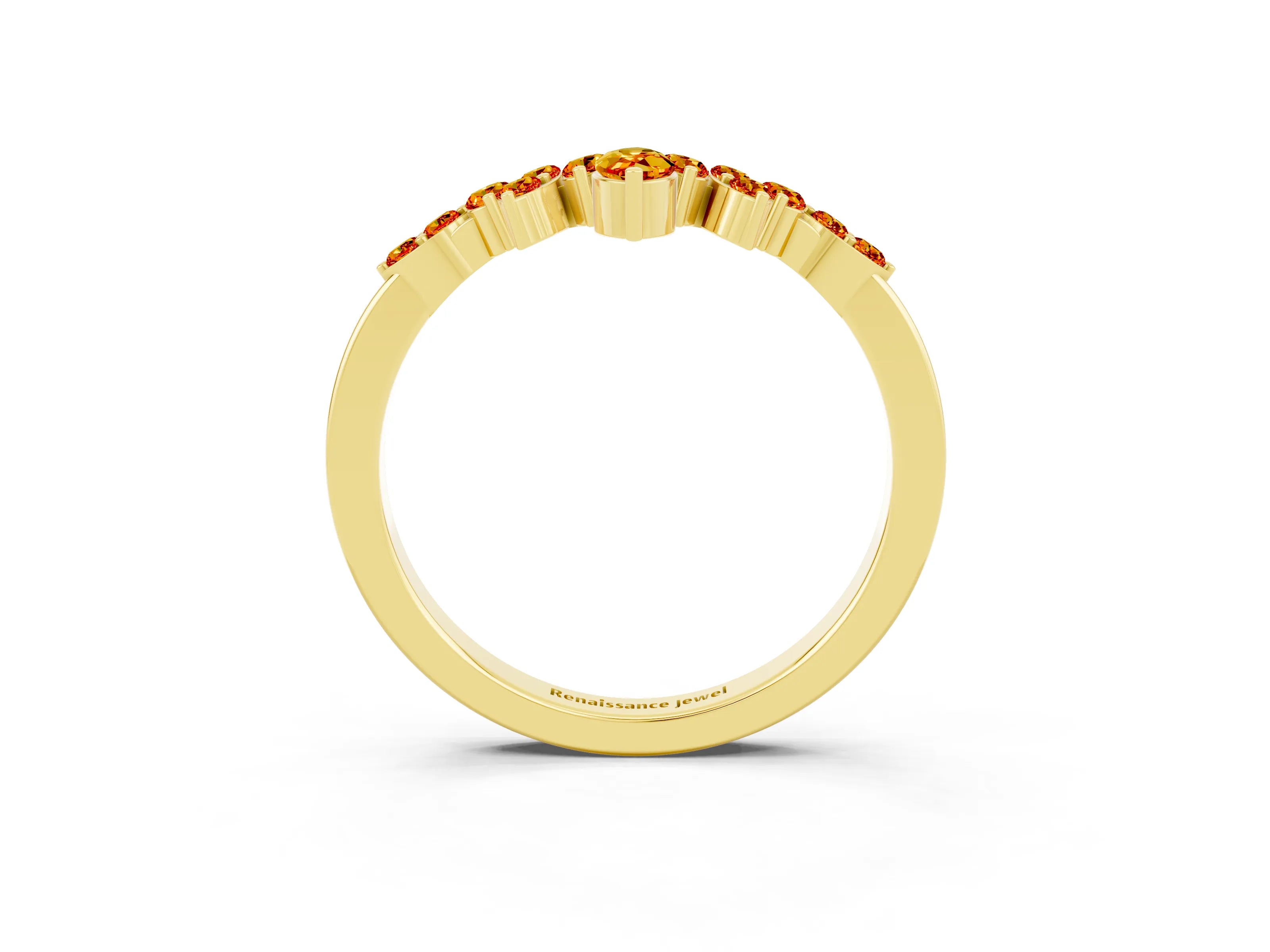 Yellow gold Marquise and Round Citrine Chevron Band with Prong Setting_9