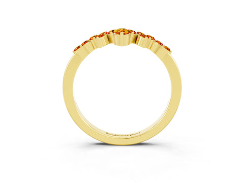 Yellow gold Marquise and Round Citrine Chevron Band with Prong Setting_9