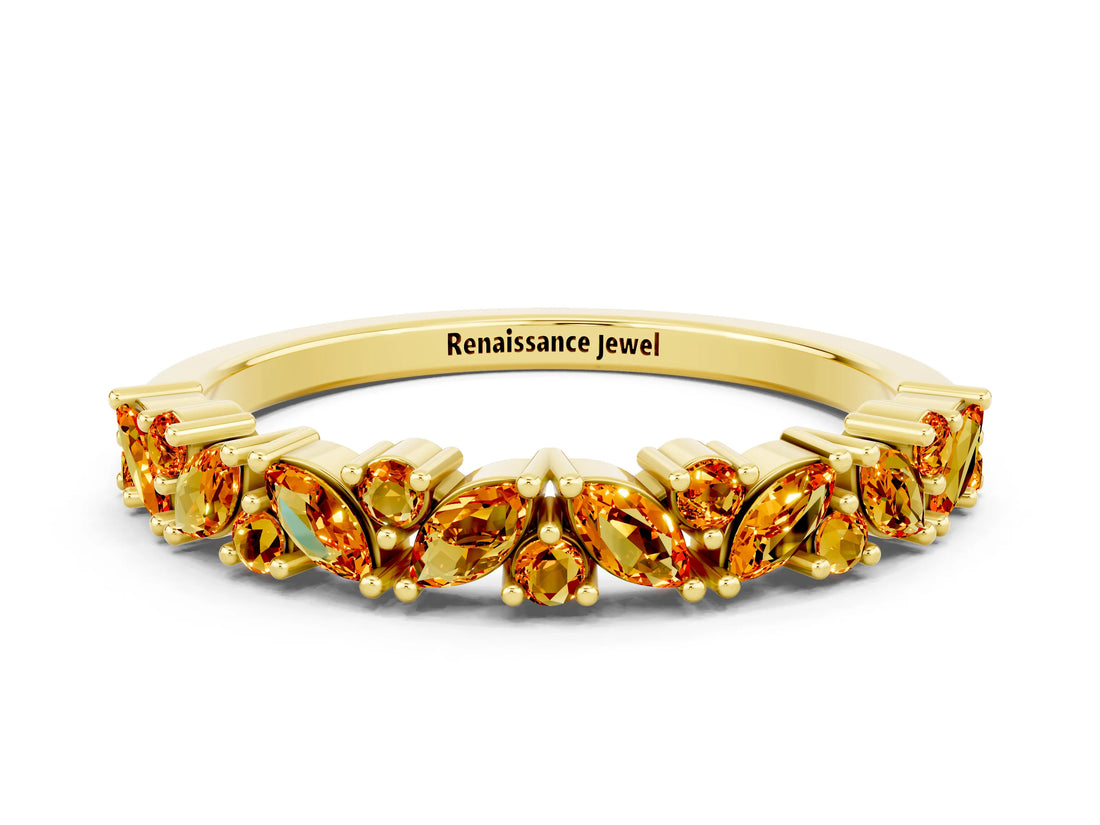 Yellow gold Marquise and Round Citrine Vine Eternity Band with Prong Setting_6